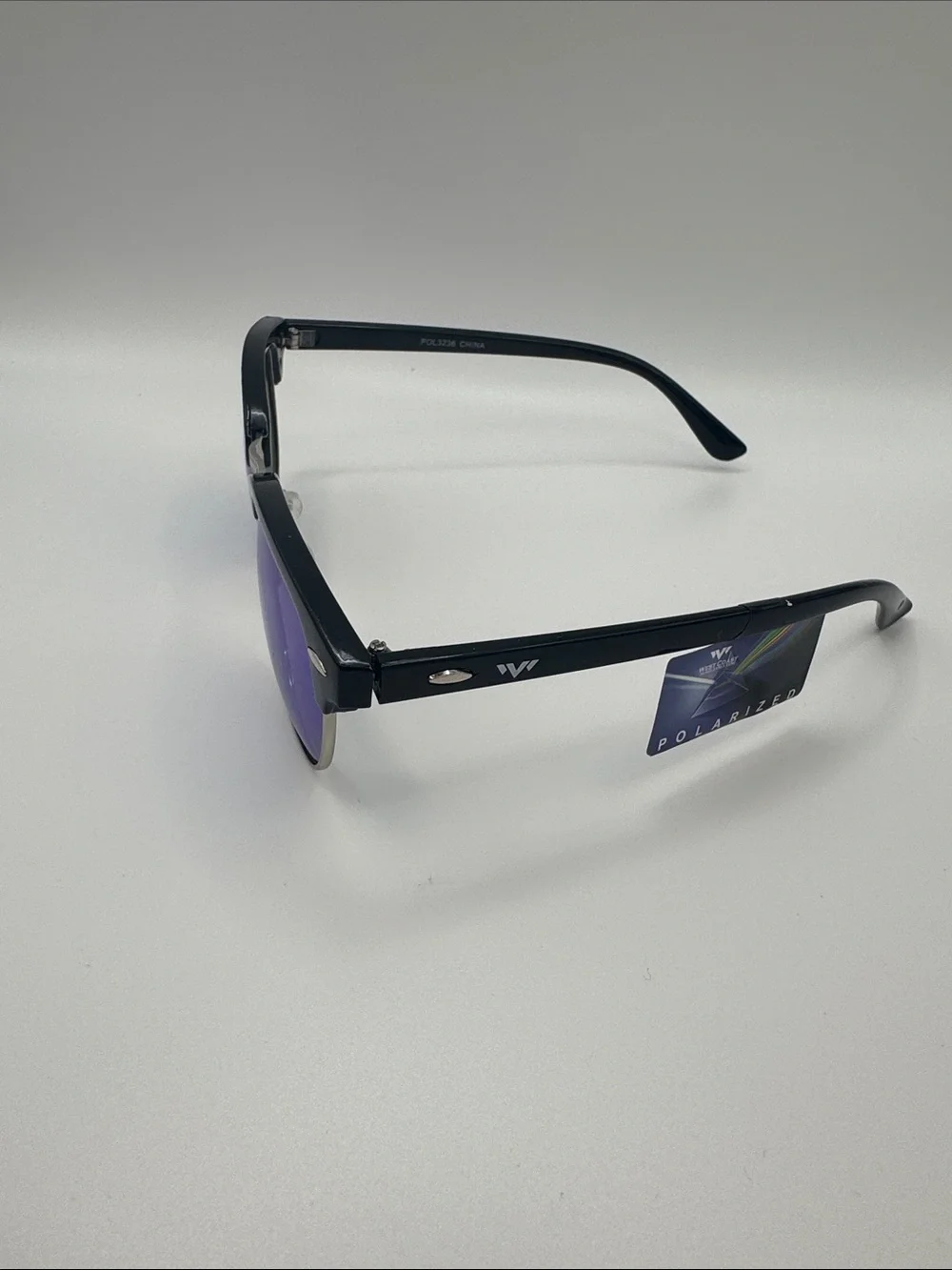 Black Frame Sunglasses with Blue Mirrored Lenses